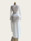 Women O-neck Ribbon Ruched Long Sleeve Bodycon Maxi Long Dress 2026 Summer Sexy Birthday Party Vacation Trendy Dresses