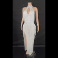 Women Prom White Dresses Elegant Sexy Halter With Crystal Tassel Luxury Party Long Gown Evening Dress