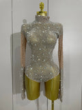 2026 Sparkle Rhinestones Long Sleeve Gloves Stretch Bodysuits Women Evening Luxury Birthday Party Sexy Nightclub Stage Costumes