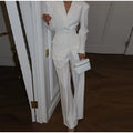 Women Solid Lapel Neck Top Pant Suit Set Elegant Full Sleeve Single Breasted Slim Coat Leg Loose Pants Suit Lady New Chic Sets