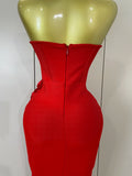Newest Sexy Strapless Backless Red Flower Long Bandage Dress Women Celebirty Elegant Prom Evening Club Party Birthday Dresses