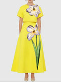 Summer Splicing Flowers Two Piece Sets For Women Short Sleeve Tops High Waist A Line Skirt Slim Set Female Fashion New