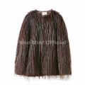 Ins Brand Fashion 2026 Winter Chocolate Brown Oversized Faux Fur Coat Women Fluffy Tassles Jacket Thick Chunky Overcoat