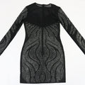 Sexy Mesh Patchwork Bodycon Rhinestone Women Long Sleeve Dress See Through Birthday Party Evening Mini Night Club Dresses
