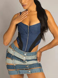 Slimming Sexy Irregualar Skirt For Women High Waist Holloe Out Patchwork Buttons Temperament Denim Skirts Female