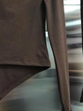 Solid Two Piece Set for Women Slash Neck Irregular Hem Long Sleeve Top High Waist Straight Pant Casual Suit Female