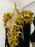 Women Sexy Sparkly Crystals 3D Sequined Stars Velvet Long Sleeve Bodysuit Nightclub Performance Dance Costume Singer Stage Wear
