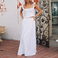 Solid Two Piece Set Dor Women Square Neck Sleeveless Top High Waist Loose Skirts Sets Female Fashion