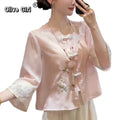 Olivegirl Women's Pink Coat Blue Embroidered Flower Chiffon Jacket 2026 Spring Luxury High-end Gentle Fairy Temperament Top