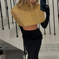 Women Gold Sparkle Capelet Top Elegant Shiny Tweed Shoulder Wrap Turtleneck Short Cloak 2026 Spring Lady Evening Party Outfit
