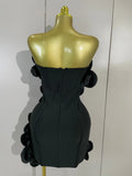 Luxury Chic 3D Beaded Flower Strapless Short Bodycon Bandage Dress Elegant Formal Party Prom Gown Birthday Wedding Guest Dresses