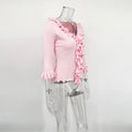Ruffled Knit Casual Pullover Women's Bow Lace Up V-Neck Solid Slim Commuter T-Shirt Summer New Female Party Vacation Top