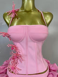 Newest Sexy Halter Pink Prom Gown Celebrity Club Two Piece Set Cocktail Elegant Fashion Luxury Birthday Party Club Bandage Dress