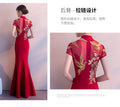 Red Traditional Chinese Style Bride Wedding Dresses Embroidery Cheongsam Gown Robe Party Evening Dress Marry Vestido
