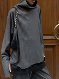 Casual Striped Women Two Piece Set Turtleneck Long Sleeve Loose Top Long Pants for Office Casual Outing Fashion New
