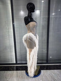 Women Sexy Strapless Sparkly Diamonds Tassel Mesh See Through Dress Celebrate Birthday Evening Party Nightclub Stage Costume