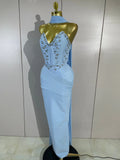 Women Evening Party Prom Luxury Birthday Wedding Guest Dresses Sexy Shiny Crystals Beading Strapless Bodycon Long Bandage Dress
