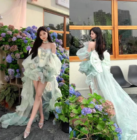 Princess Style Lolita Trailing Dress for Women Spring Summer New Sexy Girl Tube Top Birthday Party Dress Elegant Fluffy Dresses