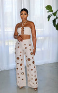 Women Set Sleeveless Strapless Tops +Wide Leg Pants Two 2 Piece Set Hole Hollow Out Outfit Summer Sexy Street Tracksuit