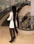 Chic Waist Cinching Mini Dress Women Fashion Full Sleeve Deep V-neck Double Breasted Short Dresses Lady Daily Party Street Gowns