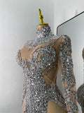 Sparkly Sequins  Gold Silver Mini Dress Women Sexy Split Nightclub Party Performance Dresses Birthday Celerbity Stage Outfit