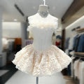 Sexy 3D Floral Mini Dress for Women Sweetheart Neck Sleeveless Fish Bone Tunic Birthday Party Flirty Skirt Female Clothing
