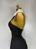 Women Sexy Backless White Shirt Collar Black Mini Bodycon Bandage Dress 2025 Elegant Evening Club Party Luxury Birthday Dresses