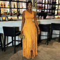 2026 New Women Birthday Party Dress Summer Slim Elegant Sleeveless Skew Collar Tassel Long Dresses Street Vintage Dress