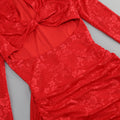 Red White Women Long Sleeve Sexy Lace Draped Bodycon Mini Dress Gloves Nightclub Party Celebrate Birthday Dress