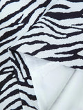 Zebra Stripe Print Two Piece Set for Women Lapel Long Sleeve Spliced Zipper Short Coat Mid Waist Knee Skirt Female
