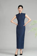 Improved Artistic Grid Long Sleeveless Cheongsam Dress Spring New Fashion Young Girl's Daily Qipao Dress