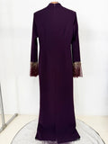 Solid Slim Elegant Trumpet Sleeves Long Dresses for Women Patchwork Diamond Mesh Temperament Dress Female New