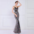 Women Spaghetti Strap Party Maxi Dress Sexy V Neck Evening Green Sequin Dress Elegant Long Prom Dress Vestido Longo