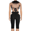 Furry Sexy 2 Piece Set Women Tracksuit Backless Tank Tops+High Waist Hollow Bike Shorts Nightclub Matching Outfits