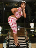 Sexy Fashion 3 Piece Set Woman Polka Dot Print Halter Bra Tops+Low-Neck Mini Sleeve Tees+Skinny Crop Pants Outfits