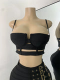 Women's Glitter Crop Top Short Skirt Bandage Sets Nightclub Performance Outfit Two Pieces Party Birthday Clothing
