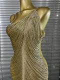 Shining Sequins Tassels Women Sexy One Shoulder Bodycon Long Bandage Dress Elegant Evening Party Celebrate Cocktail Outfit