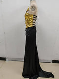 New Fashion Gold Color Laced-up Tops 2 Pieces Bodycon Floor-length Dress Elegant Evening Party Celebrate Dress Vestido