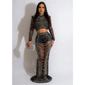Sexy Black Rhinestone Dress Set Womens Long Sleeve Crystal Clubwear Skinny Maxi Dresses Elegant Rhinestone Birthday Dress