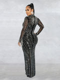 Women Rhinestone Dress with Bodysuit 2 Piece Set Sexy See Through Hot Drilling Evening Gowns Birthday Bodycon Party Dress
