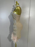 Woman Evening Party Club Cocktail Luxury Birthday Dresses Sparkly Diamonds Pearl Feathers Sleeveless Bodycon Short Bandage Dress