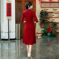 Red New Chinese Qipao Mid Sleeve Improved Retro Dress for Young Women Spring and Autumn Qipao Dress