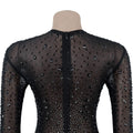 Luxury Glitter Rhinestones Mesh See Through Prom Gown Women Sexy Long Sleeve Tight Birthday Party Back Split Long Dress