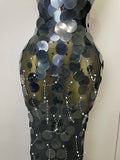 2026 Women Backless Sexy Sparkly Round Sequin Pearl Floor Length Dress Celebrate Birthday Evening Party Queen Drag Costume