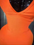 Orange Color Women Sleeveless Sexy Halter Off the Shoulder Bodycon Bandage Long Dress Celebrate Fashion Evening Party Outfit