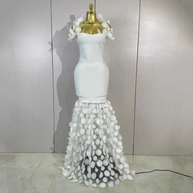 Women Elegant Flower Lace-Edged Sleeveless Bodycon Long Bandage Dress Sexy Evening Party Birthday Prom Formal Wedding Guest Gown