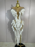 Sparkly Diamonds Pearl Transparent Mesh Long Dress Women Evening Party Birthday Wedding Gown Celebrity Sexy Stage Outfit