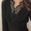 White Lace Knitted Cardigan for Women Elegant V Neck Button Sweater Cardigans Knitwears New Winter Autumn Clothing Black Jumpers