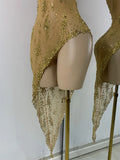 Sparkly Gold Design Evening Party Dress Luxury Rhinestones See Through Sexy Women's Clothing Mesh Stretch Birthday Dresses