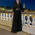 Splice Sequins Maxi Dresses For Women Fashion Folds Loose V Neck Elegant Dress Femme Party Evening Dresses Luxury
